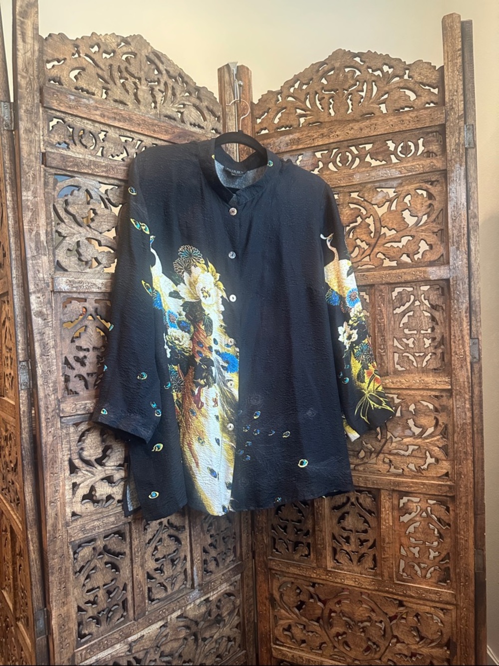Citron Silk Textured Black Button-Up Tunic
